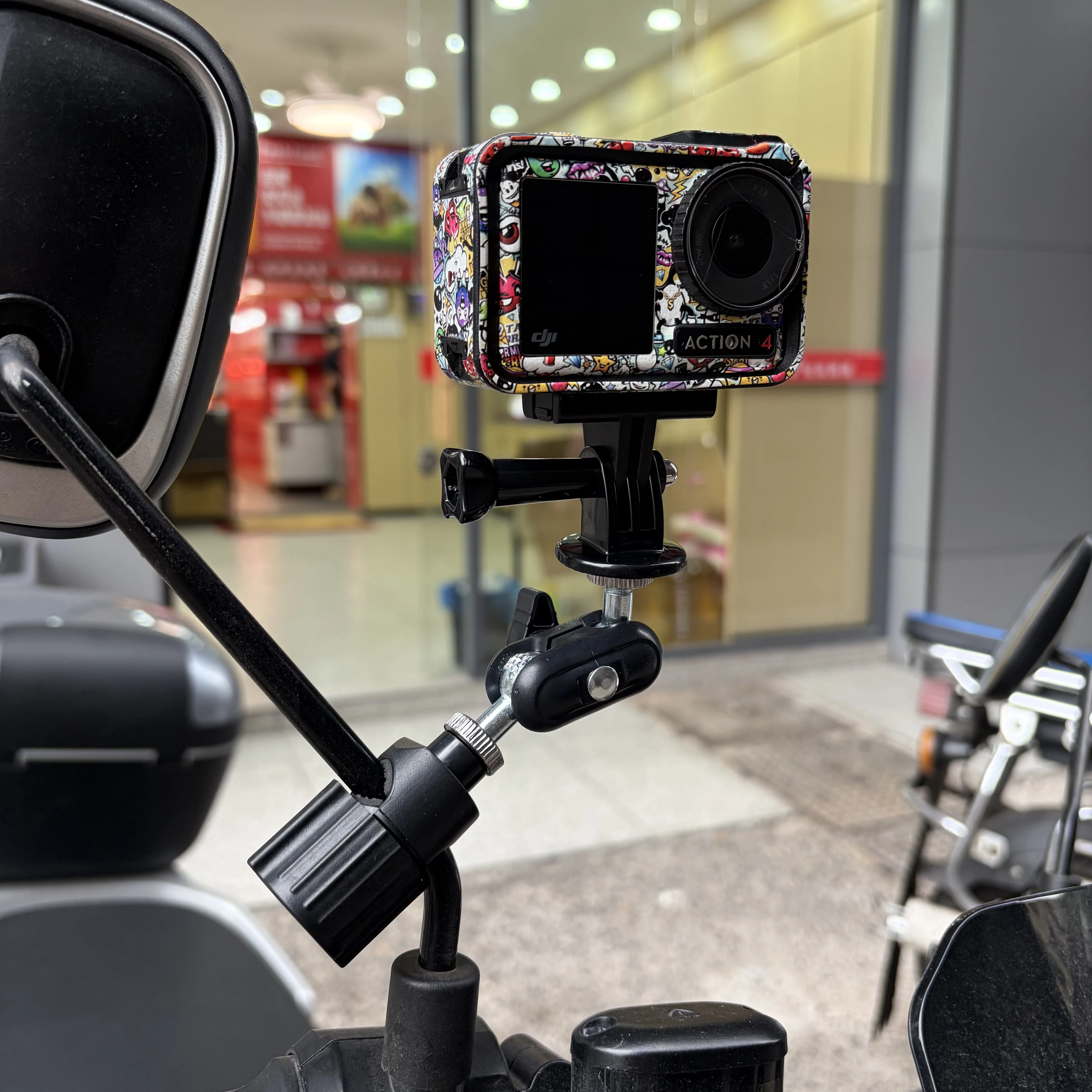 Round Tube Clamp for Rearview Mirror Compatible with DJI GoPro Action Cameras Panoramic Camcorders Cycling Mount Accessory