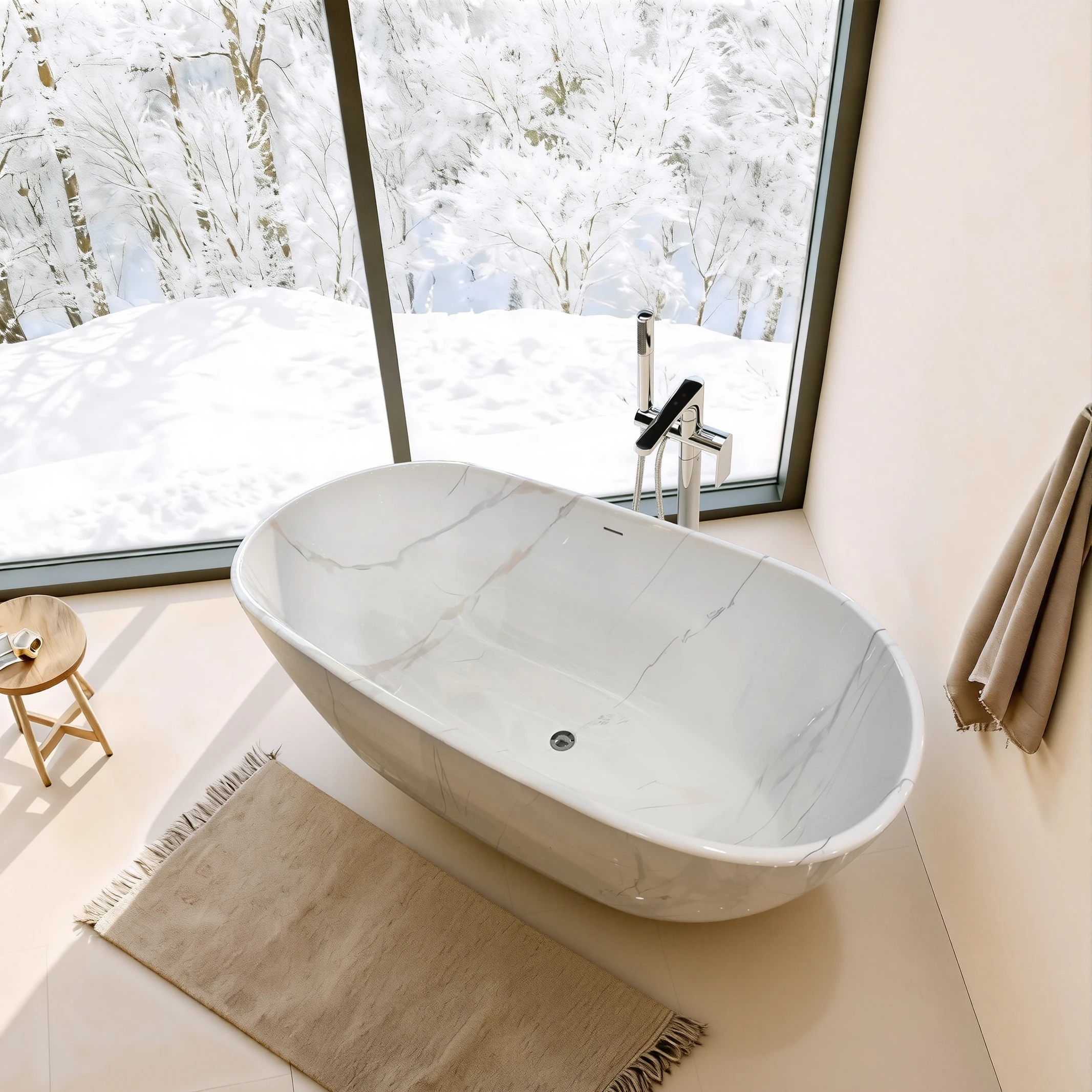 Acrylic Bath Tub Freestanding Bathtub with Marble Effect for Home Hotel Use