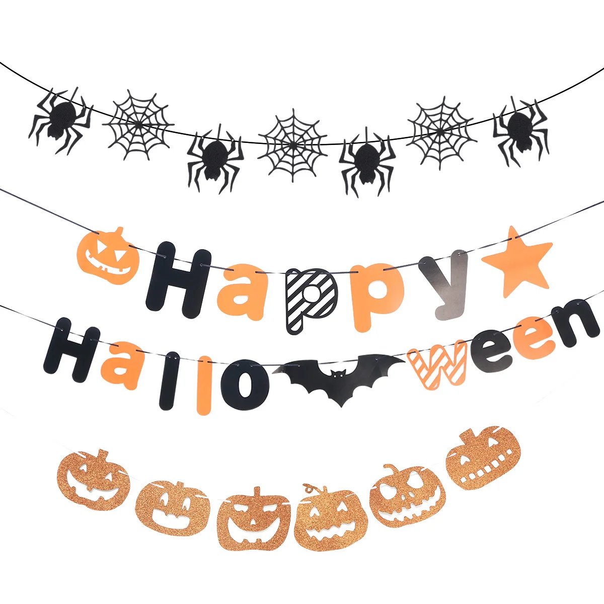 

3Pcs Festive Bunting Banners Pumpkin Bat Spider Hanging Streamer Party Favors for Halloween Carnival