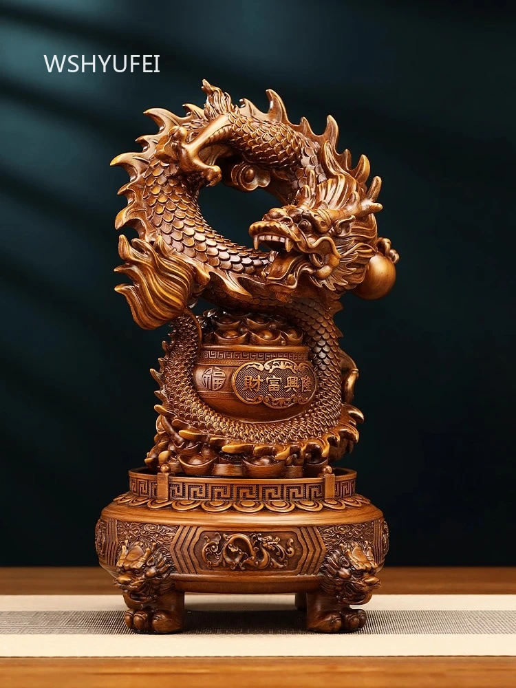 Fortune Prosperous Summoning Wealth Dragon Ornament Jubao Basin Three Leg Cauldron Living Room Office Chinese Decoration