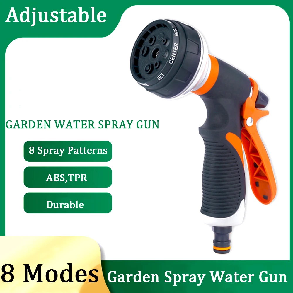 1Pcs 8 Modes High Pressure Watering Spray Gun Garden Washing Nozzle Washer Water Gun for Plant Lawn Yard Watering Sprinkler Gun