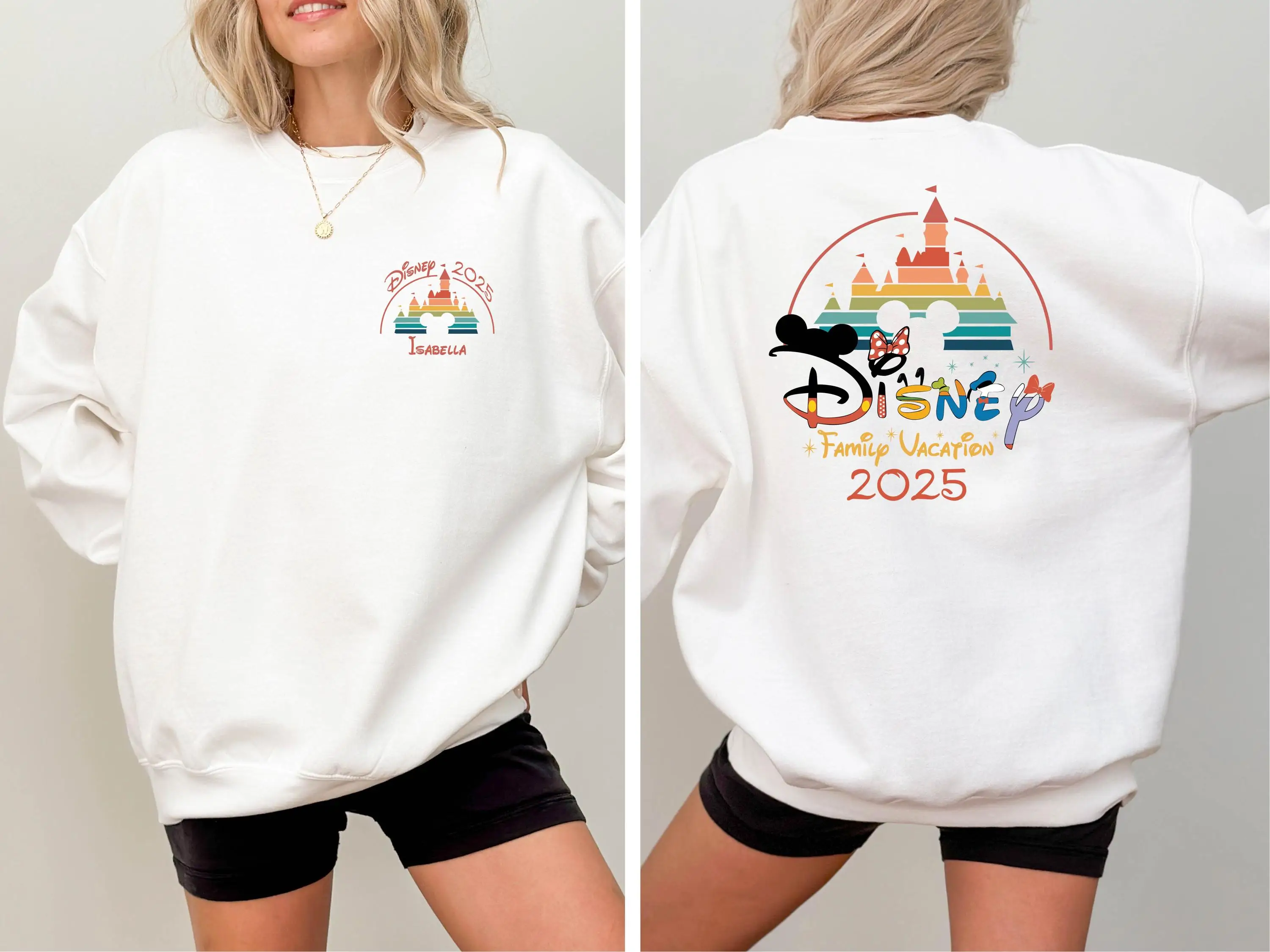 2025 Disney Mickey Peripheral doppelseitig bedruckter Pullover, amerikanischer Herbst- und Winter-warmer lockerer Rundhals-Hoodie für Mädchen