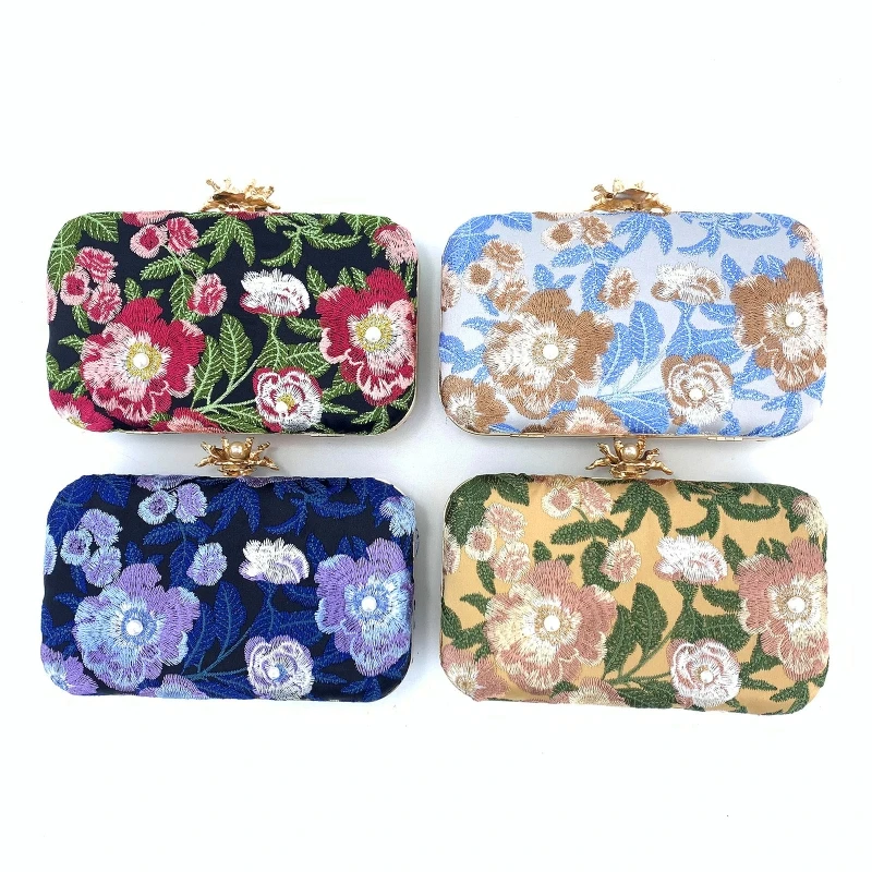 

Embossed Embroidery Flower Clutch Hand Bag Must Have Item for Women