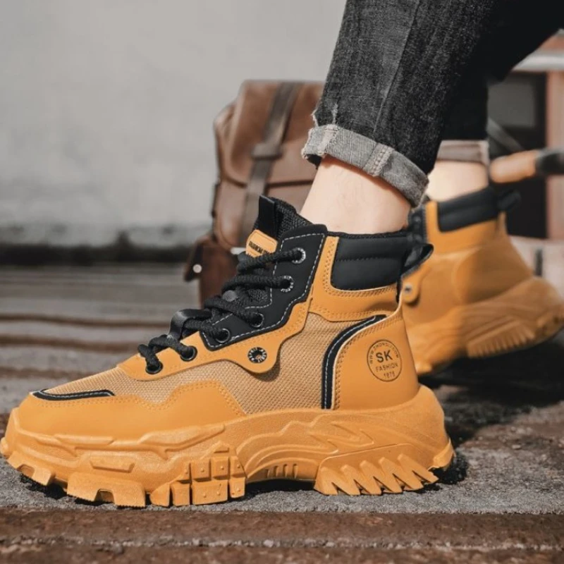 

Spring Autumn Breathable Lace Up Platform Men's High Cut Boots Outdoor Hiking Male Shoes New Fashion Original Designer Footwear