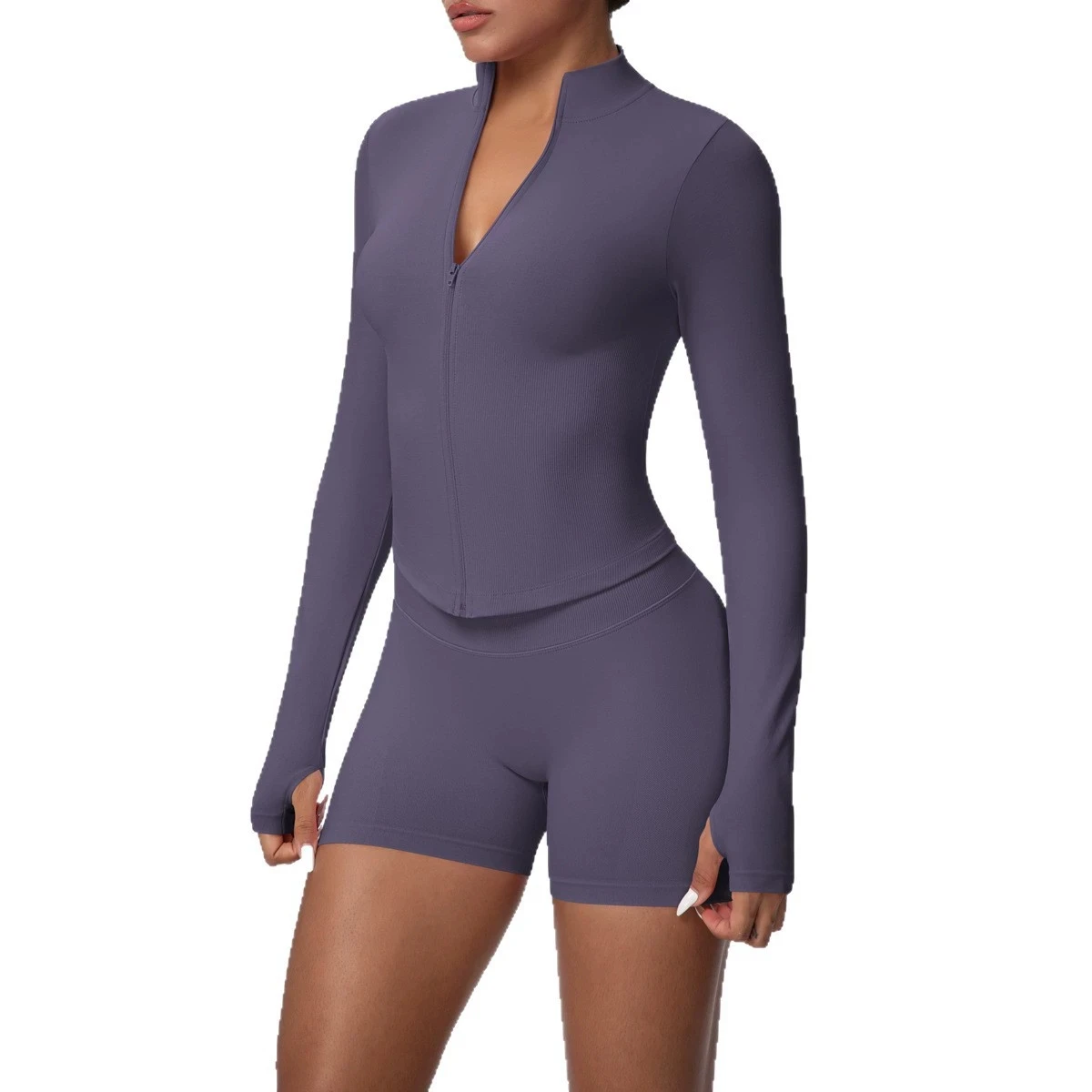 

2PCS Women‘s Sportswear Yoga Set Workout Elastic Gym Fitness Suit Solid Color Jacker Shorts Outdoor Recreation Female Yoga Suit