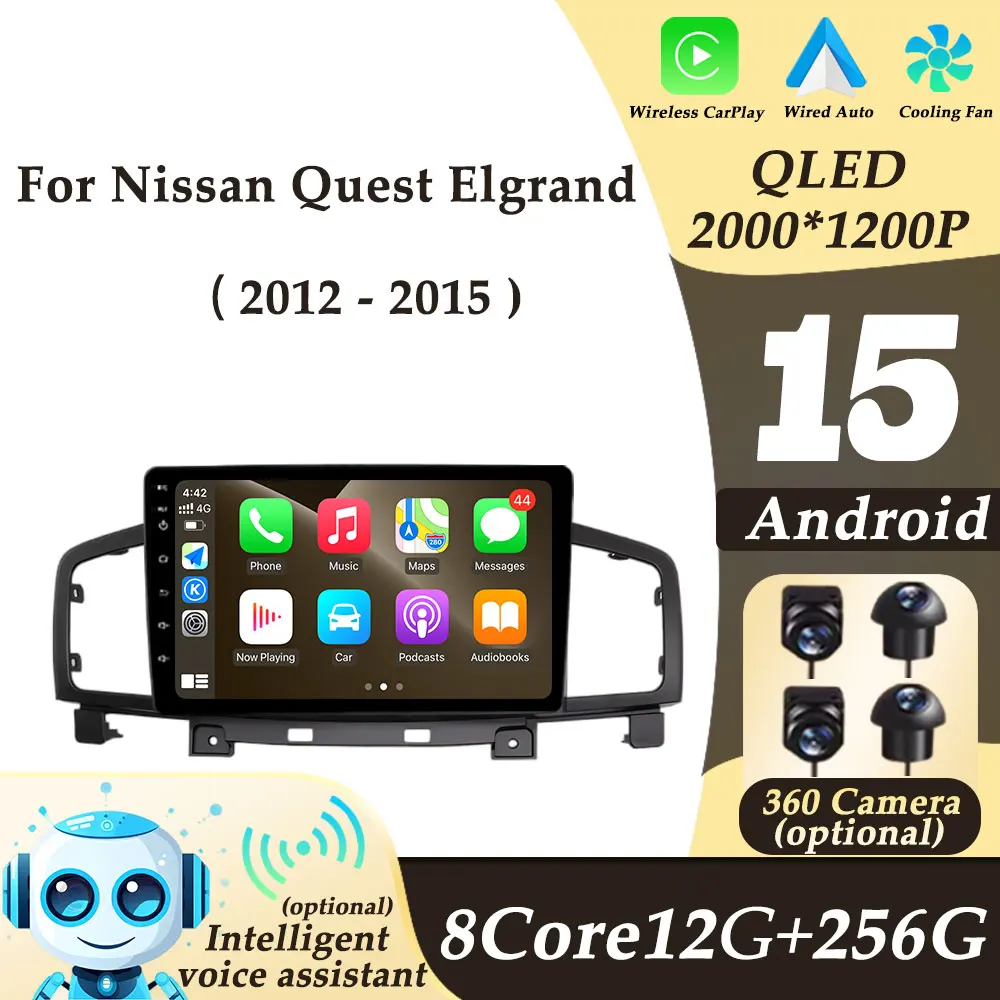 GPS Navi 2K QLED pantalla dividida WIFI No 2 din Android Auto CarPlay para Nissan Quest Elgrand 2012 - 2015 Radio de coche reproductor Multimedi