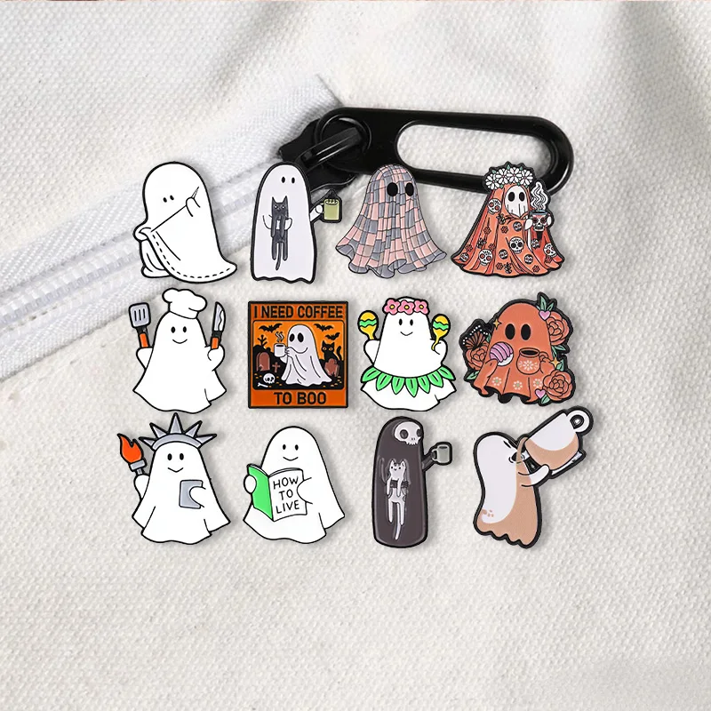 6-12pcs/set Halloween Enamel Badges Dark Skeleton Ghost Horror Movies Killer Grim Reaper Mushroom Brooches Jewelry Gifts