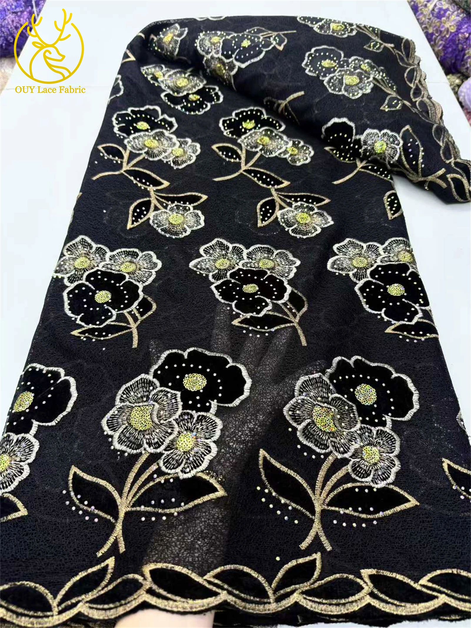 African Sequins Lace Embroidery Lace Fabric 2025 High Quality Lace French Fashion Velvet Lace Fabric Ladies Party Dresses