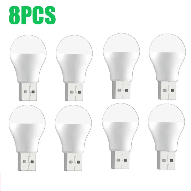 8PCS USB Plug Lamp Round Light LED Night Light Eye Protection Reading Light Computer Mobile Power Charging Small Book Lamps