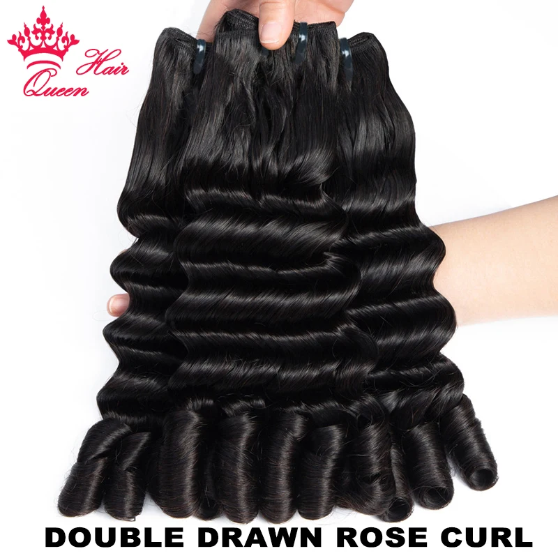 Super Double Drawn Rose Curl Raw Virgin Human Hair Bundles Fumi Beach Curly Raw Hair Weave Natural Color Queen Hair