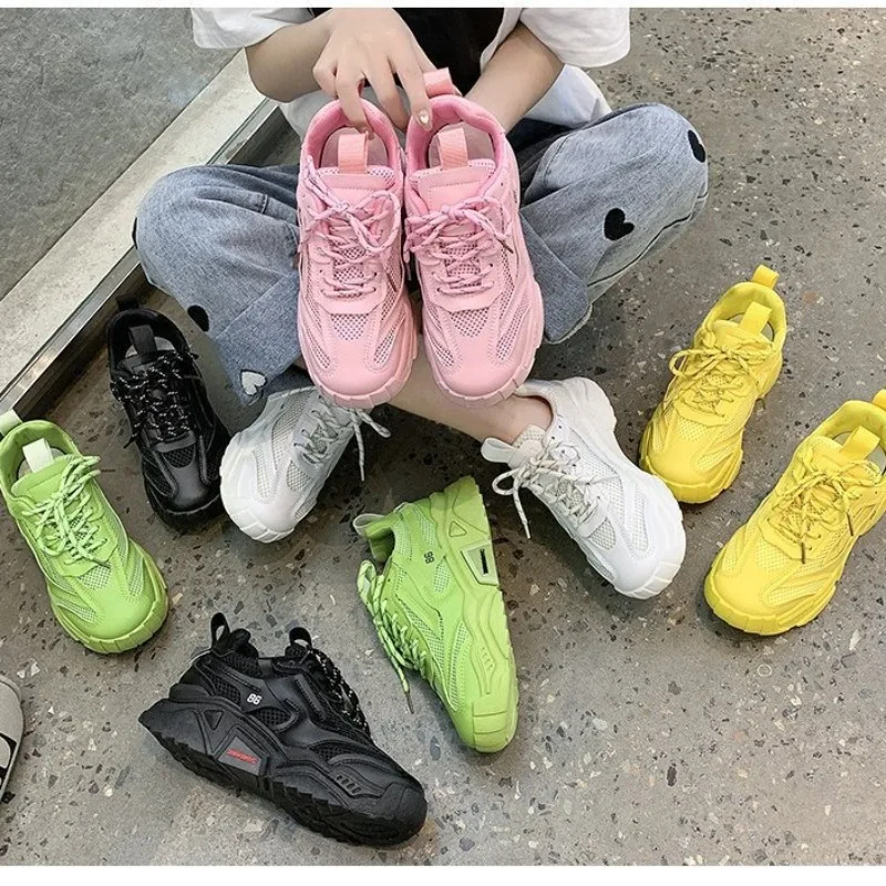 Comemore New Sneakers Women Spring Platform Casual Sports Shoes Fashion Sneaker Basket Yellow Lace-Up Chunky Footwear Woman 2022