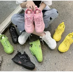 Comemore New Sneakers Women Spring Platform Casual Sports Shoes Fashion Sneaker Basket Yellow Lace-Up Chunky Footwear Woman 2022