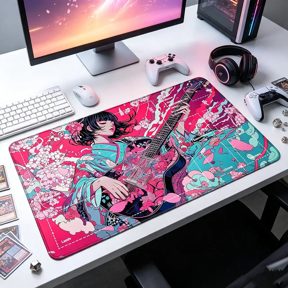 Kimono Girl Pattern Play Mat Durable Office Deskpad Parties Gathering Card Game Mat Non-slip Keyboard PC Game MousePad Card mat