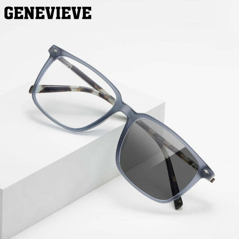 

GENEVIEVE Classic Simple Geometric Square Frame Men's Anti-blue Light Glasses Photochromic Customizable Prescription LS215