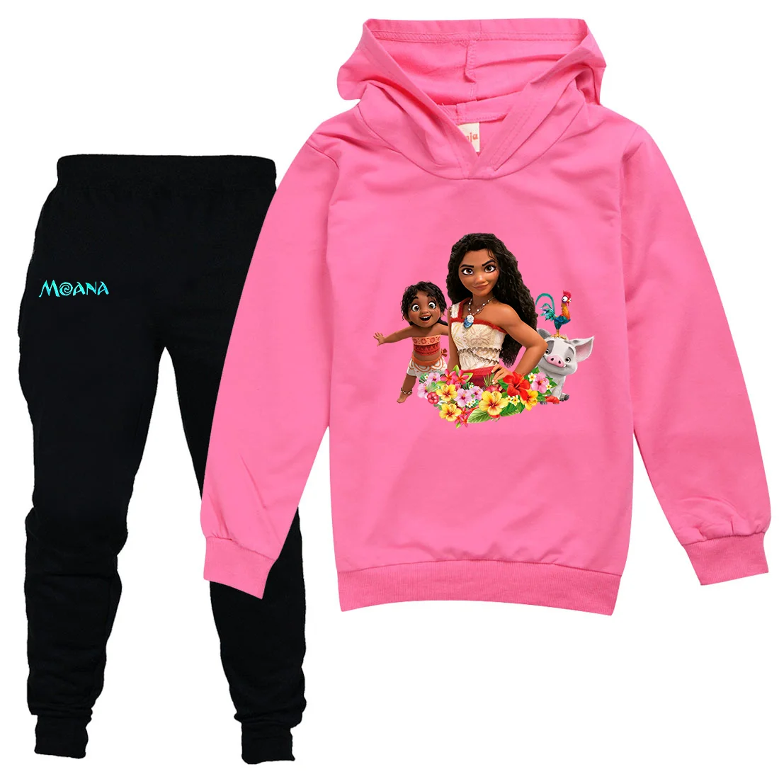 Moana Kids Sportswear Suits Girls Boys Casual Thin Hoodie Black Pants Teen Chilren Outerwear Clothing Sets