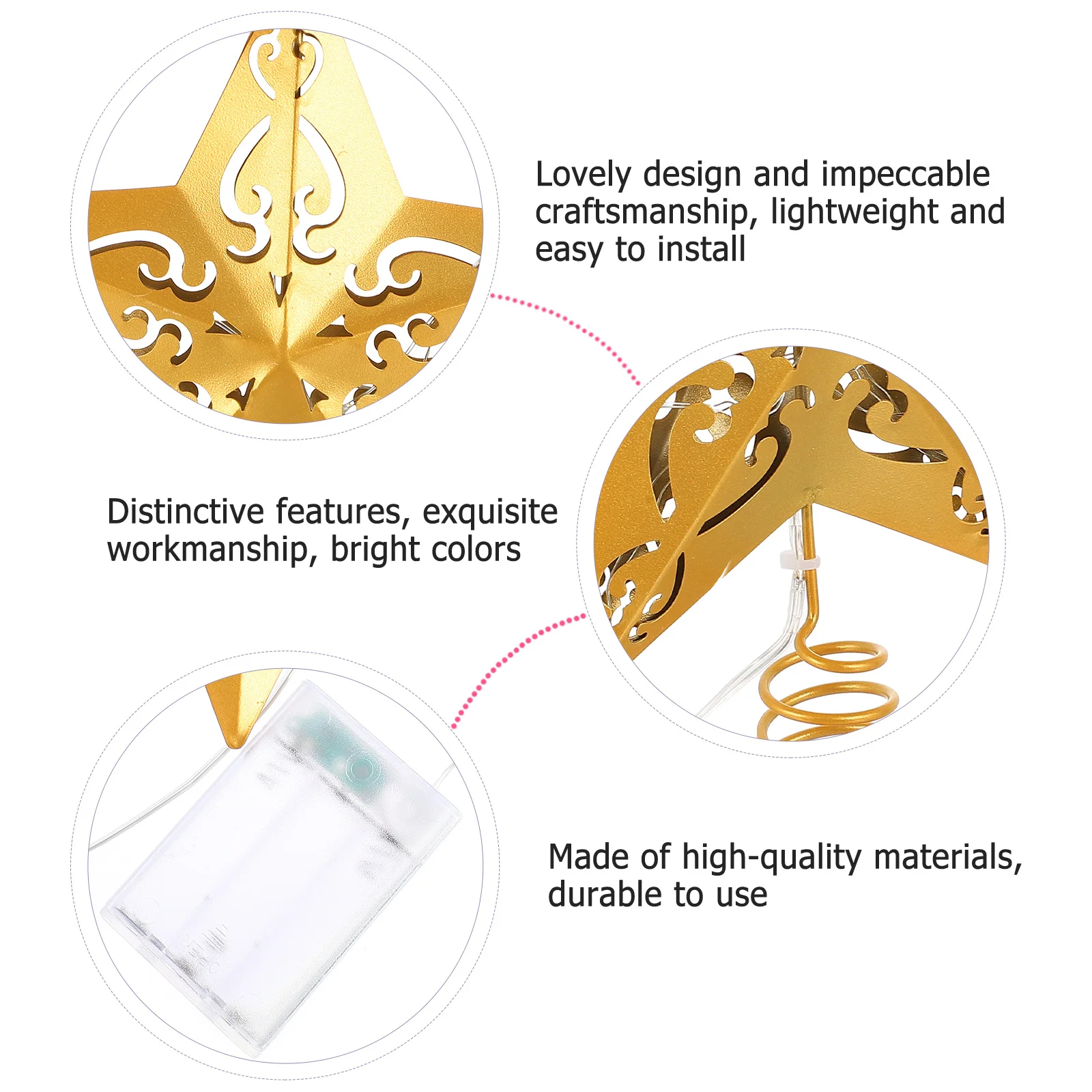 

1Pcs Golden Star Christmas Tree Topper Iron Material Easy Install Sparkle Powder Surface Xmas Tree Decoration Treetop Decor
