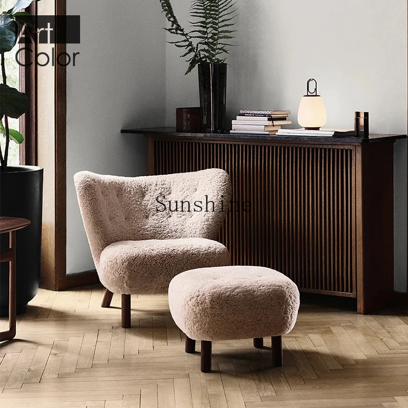 Quiet Wind Simple Solid Wood Lamb Fluff Chair Single Sofa Chair