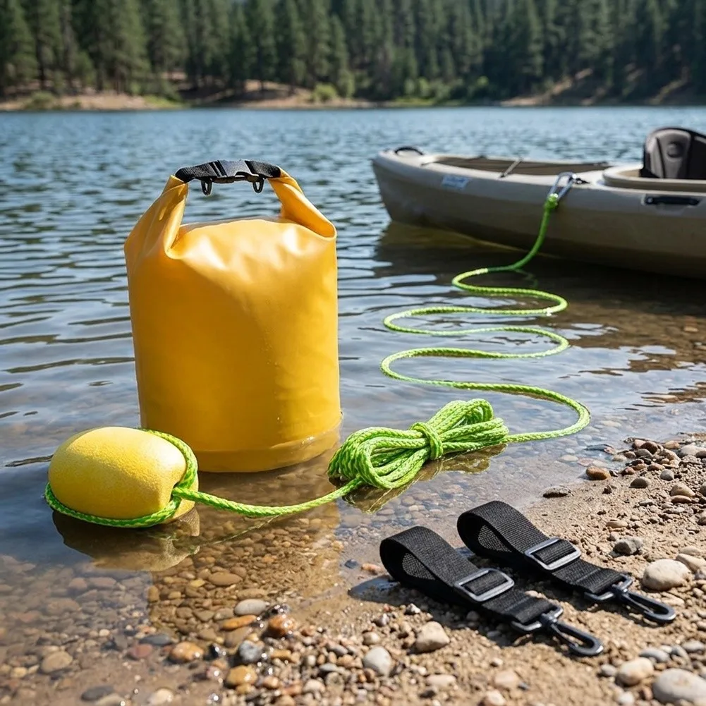 For kayak Tow Equipment 3.7m Rope with Floating Marker Buoy and Backpack Style Dry Bag for Comfortable Gear Transport