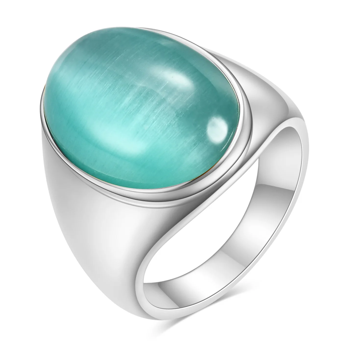 Ovaler Katzenauge-Stein Edelstahlring Gold Silber Plattiert Mehrfarbiger Statement-Ring für Damen und Herren – Detail 8