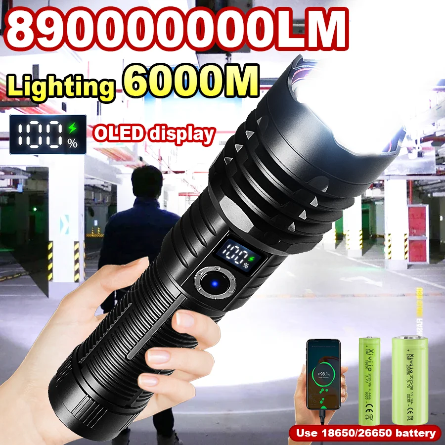 

800 Вт самый мощный светодиодный фонарик, USB перезаряжаемый тактический фонарик, ультра яркий, дальнего действия, 6 км, зум-фонарик, лампа для рыбалки,фонарь аккумуляторный,фонарик мощный,фонарик аккумуляторный мощный