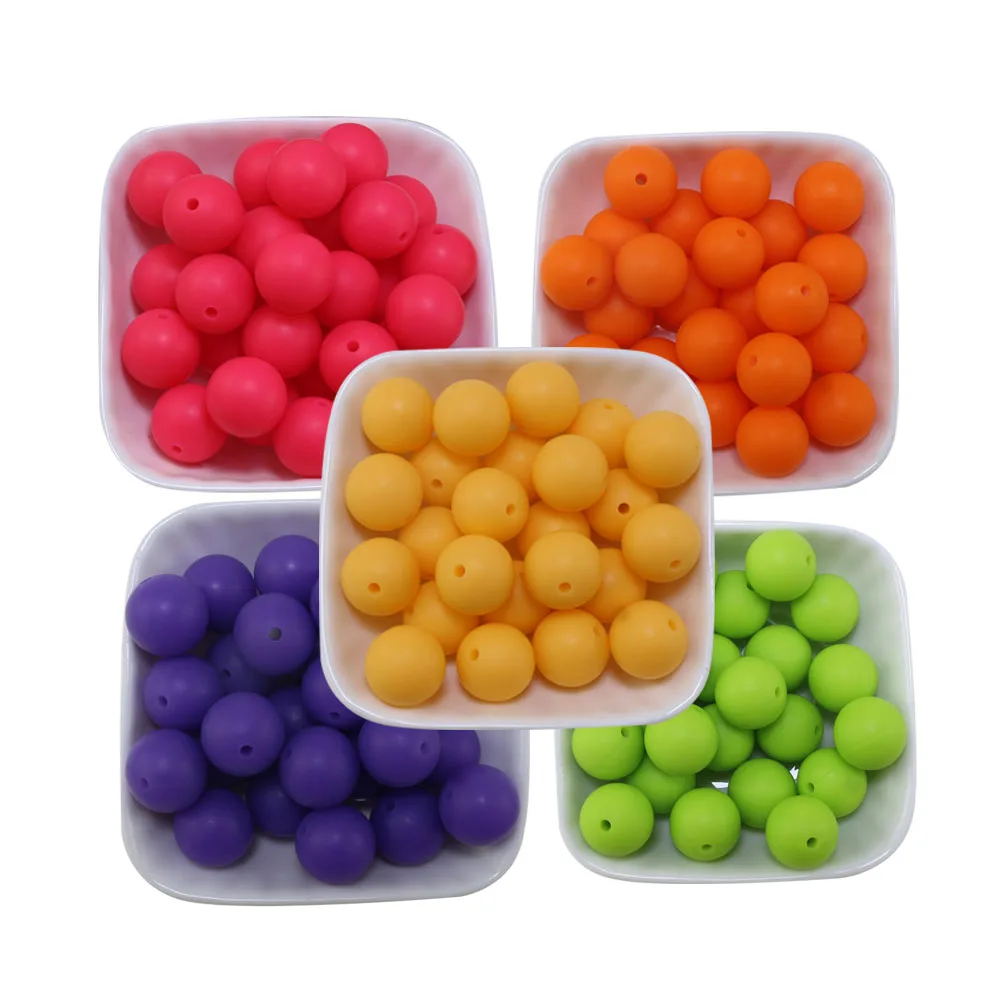 50Pcs/Lot New Colors Honey Mustard 12MM 15MM Silicone Beads Loose Round Baby Chew Ball For Pens Making Jewelry Pacifier Keychain