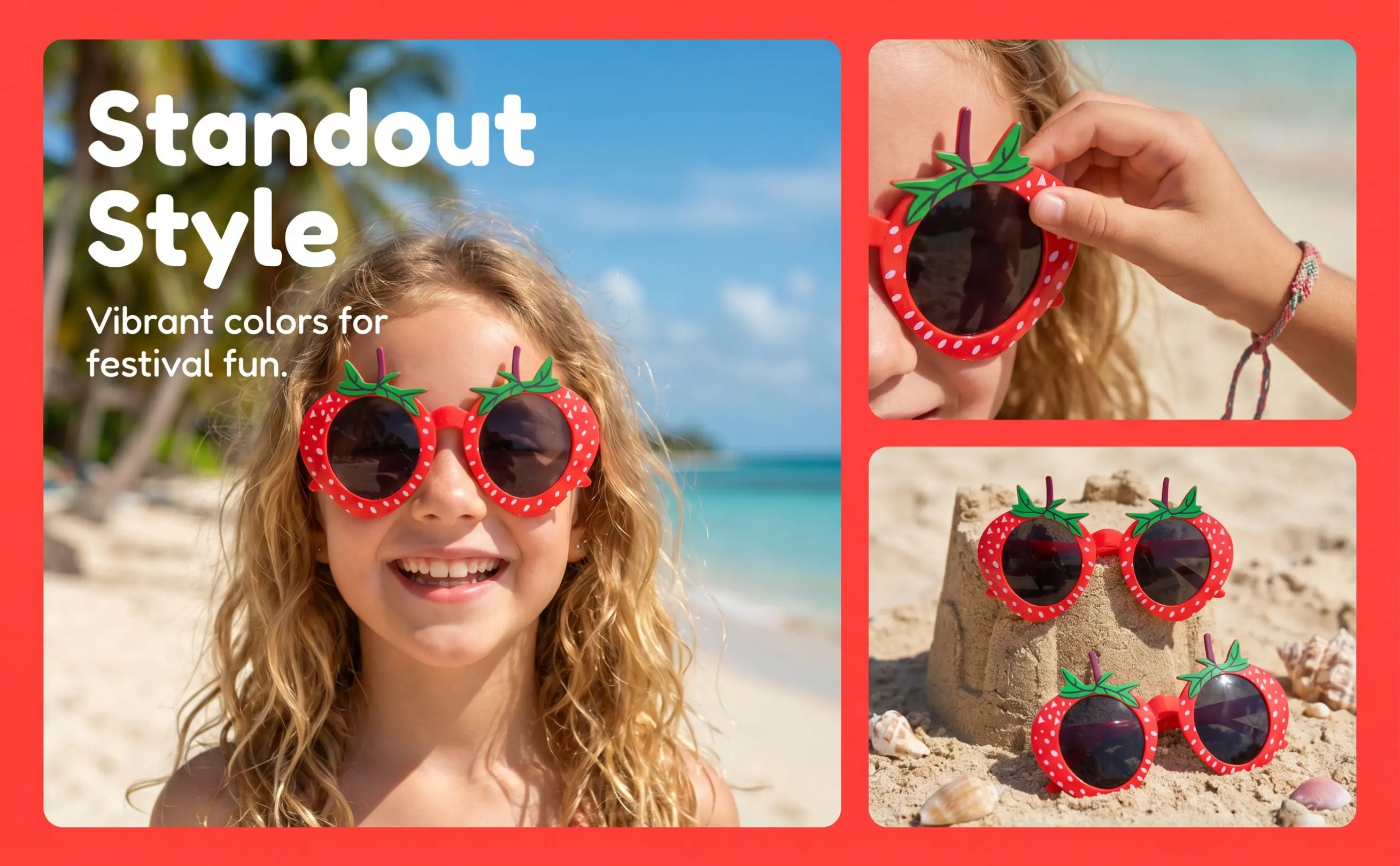 4Pcs Strawberry Sunglasses Cute Fruit Shaped Party Glasses for Birthday Photo Props Graduation Supplies Funny Eye Glasses