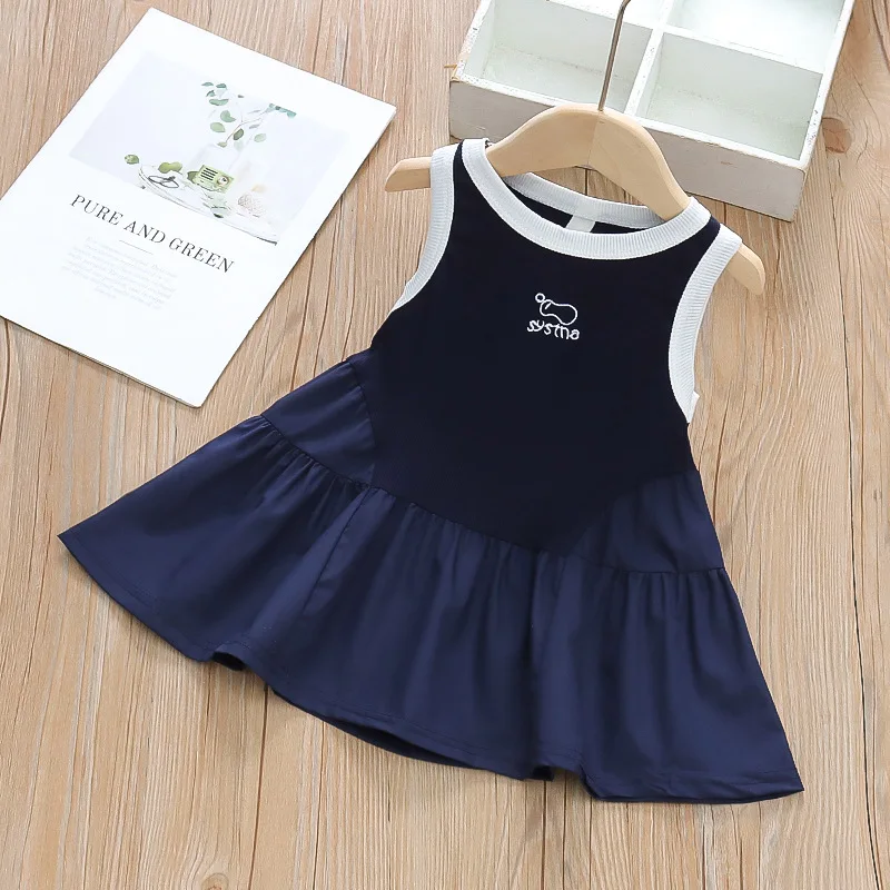 

Toddler Girls Vest Dress New Summer Baby Fashionable Style Little Girl High-grade Splicing Sleeveless Dress Cotton Casual Outfit