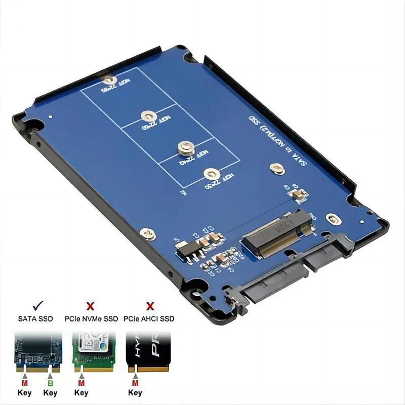 

2.5 hard disk enclosure B+M Key Socket 2 M.2 NGFF (SATA) SSD to 2.5 SATA Card Adapter with Black Metal Case