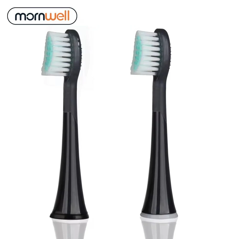 

Mornwell 4pcs D901/D902 Black Rubberied Replacement Toothbrush Heads with Caps for Mornwell D01B Electric Toothbrush