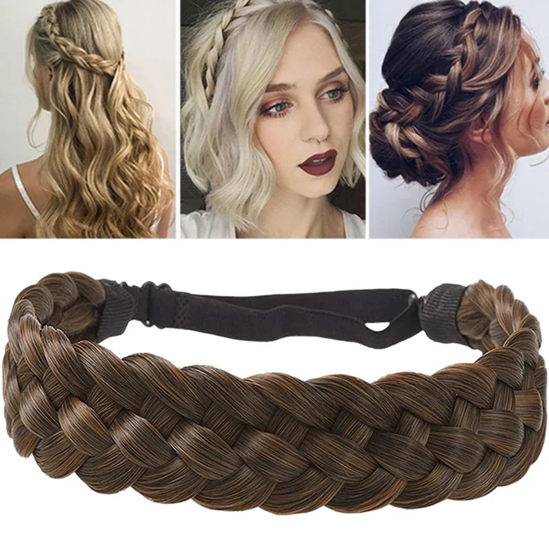 Classic Synthetic Headband Fishtail Braids Hair with Adjustable Belt Plaited Hairband Bohemian Style Women Hairstyle Hairpieces