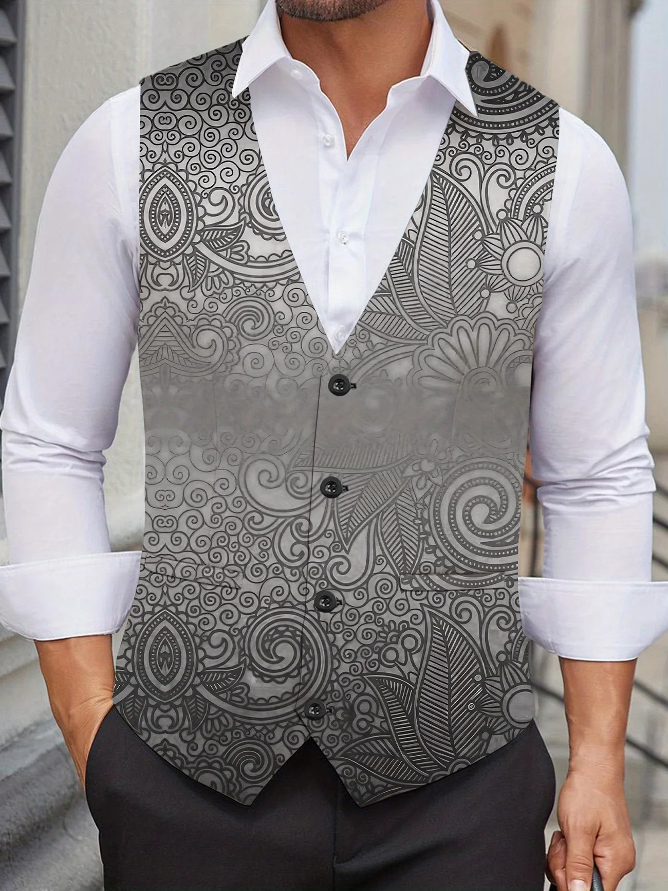 New Romantic Purple Floral 3D Printed Men's Business Long Sleeve Casual Single Shirt 1-Piece Top Clothing