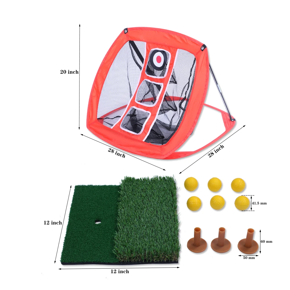 Wholesale Golf Chipping Net with Ball Tee and Putting Mat Glass Fiber & Mesh Fabric 32x27.5x22 Inch