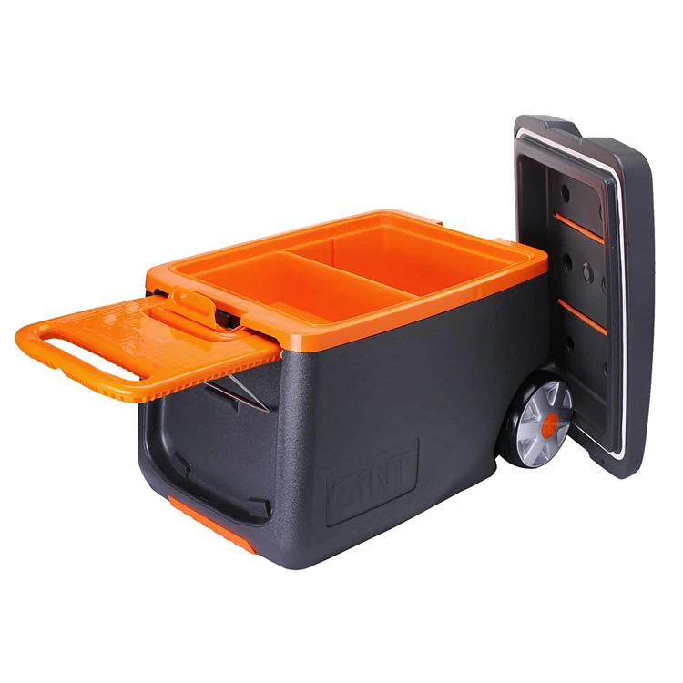 Orange 50L Food Grade Portable Outdoor Camping BBQ Table Beer Wine Beverage Storage Container Cooler Box With Handle Wheels