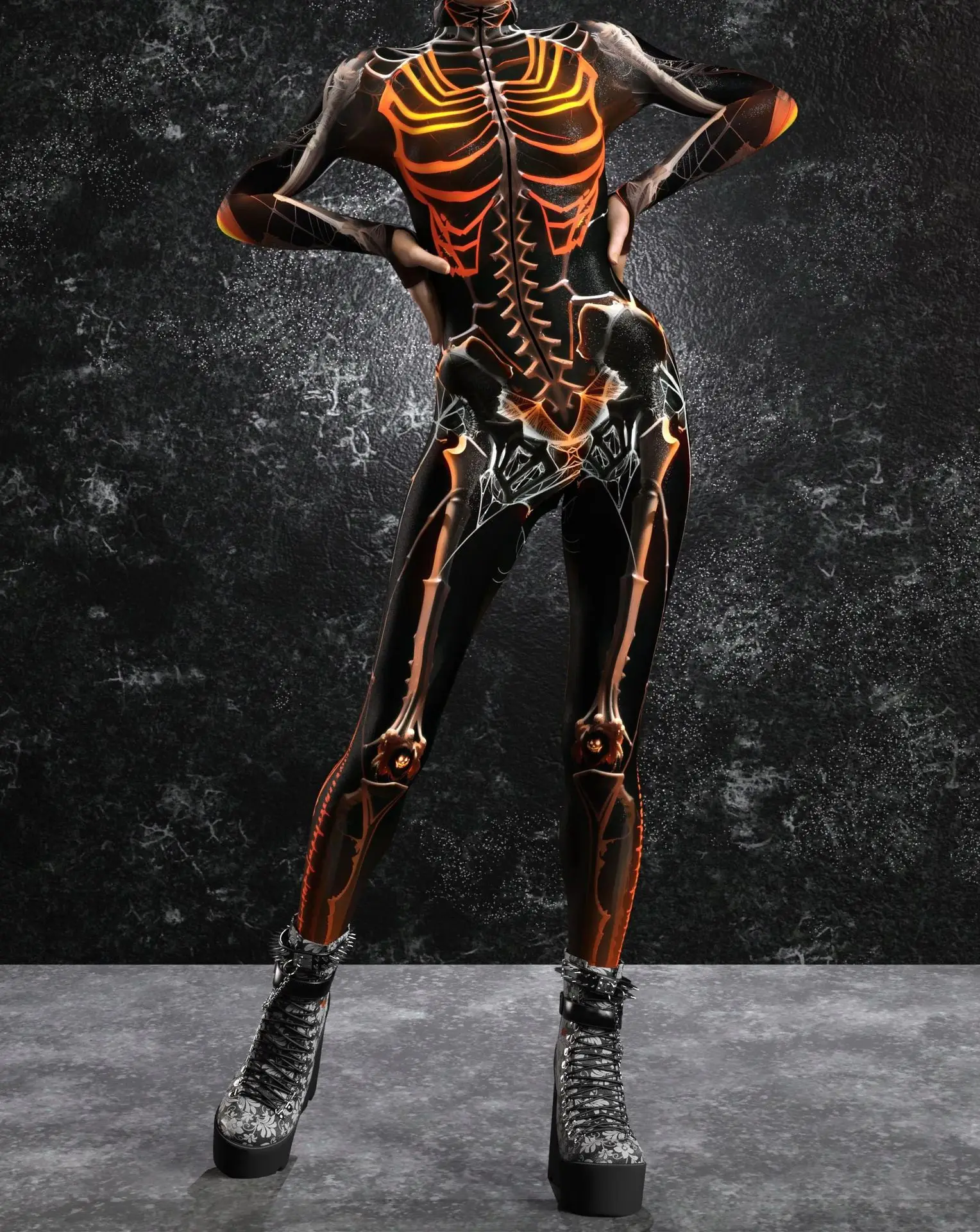 Halloween-Horror-Party Damen Sexy Mehrfarbiger Totenkopf-Print Jumpsuit Kleidung für Feiertagspartys, Maskenbälle und Bühnenauftritte – Detail 18