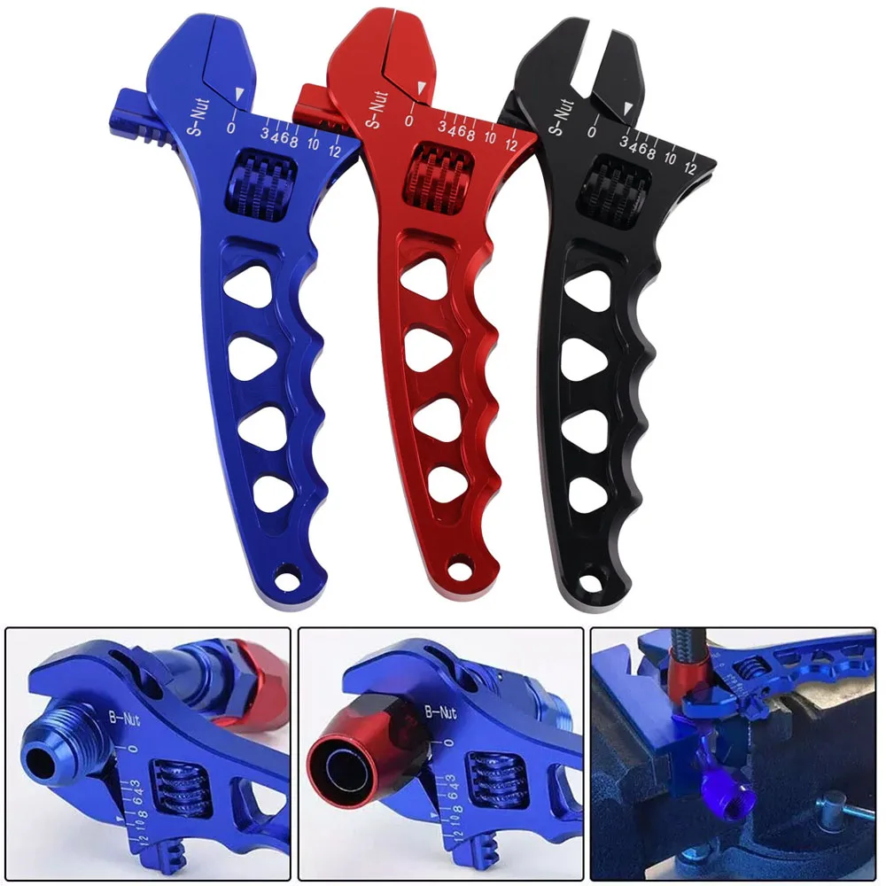 Blue Red Black Adjustable AN 3 4 6 8 10 12 Aluminum WRENCH HOSE Fitting Tool Aluminum Spanner AN3-AN12