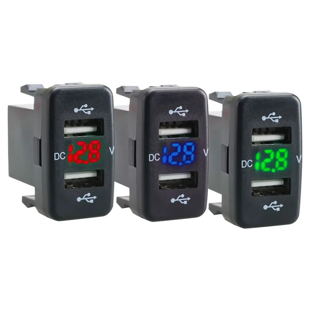 

12-24V Fast Charger Dual USB Port Waterproof 3.1A Car Charger USB Adapter Voltmeter Display Power Outlet For Toyota