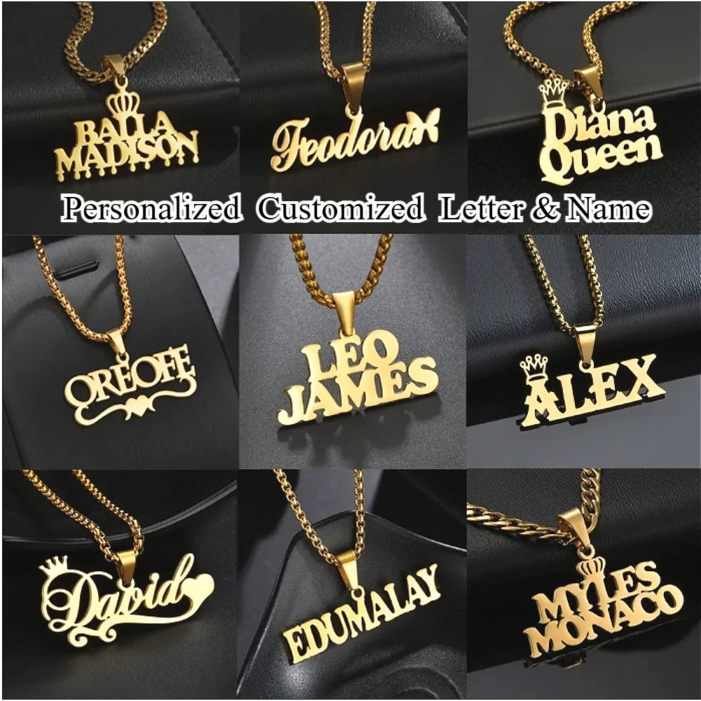 

Customized Name Stainless Steel Necklaces for Men Women DIY Personalized Letter Nameplate Necklace Christmas Jewelry Gifts
