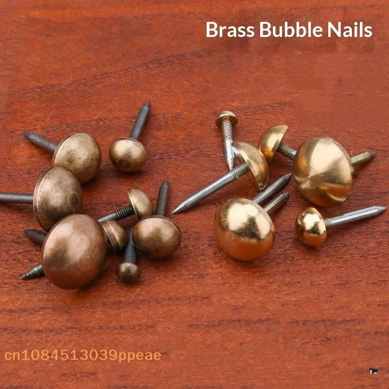 10Pcs Upholstery Nails Solid Brass Retro Studs Thumb Tacks Furniture Fastener Vintage Decor Sofa Door 6/8/10/12mm Head 22mm Long