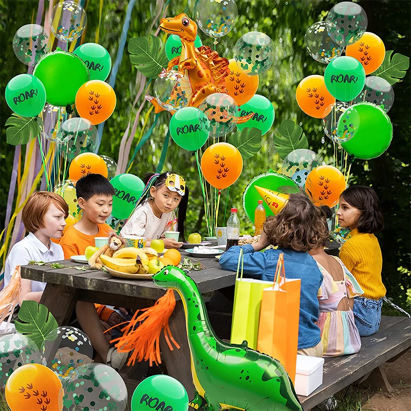 Jungle Safari Theme Party Balloon Supplies Dinosaur Balloon Confetti Green Orange Balloons Kids Birthday Baby Shower Decorations