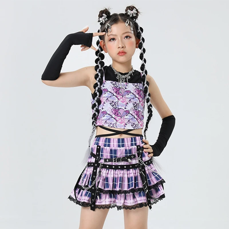 New Children's Day Cool Purple Cake Skirt Jazz Dance Outfit Girl's Troupe Dance Song Performance Costume Walk Show Wear XH140