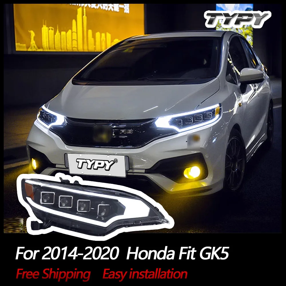 TYPY Car Light For Honda Fit GK5 Headlights 2014-2020 DRL Full LED Projector 4 Lens Head Lamps Turn Signal