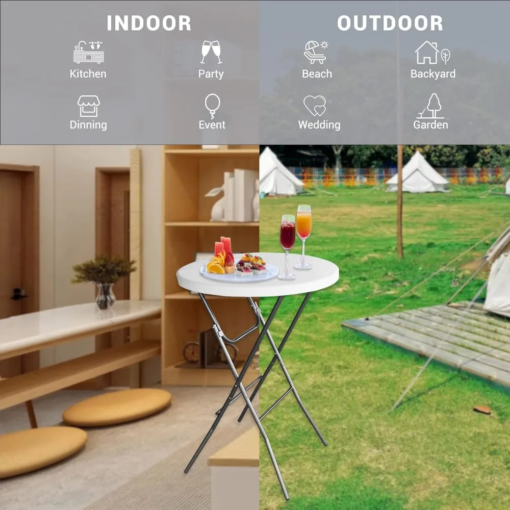 32in Cocktail Table 2PCS, Portable High Top Table Granite White, Round Bar Height Folding Table with Removable Legs, In