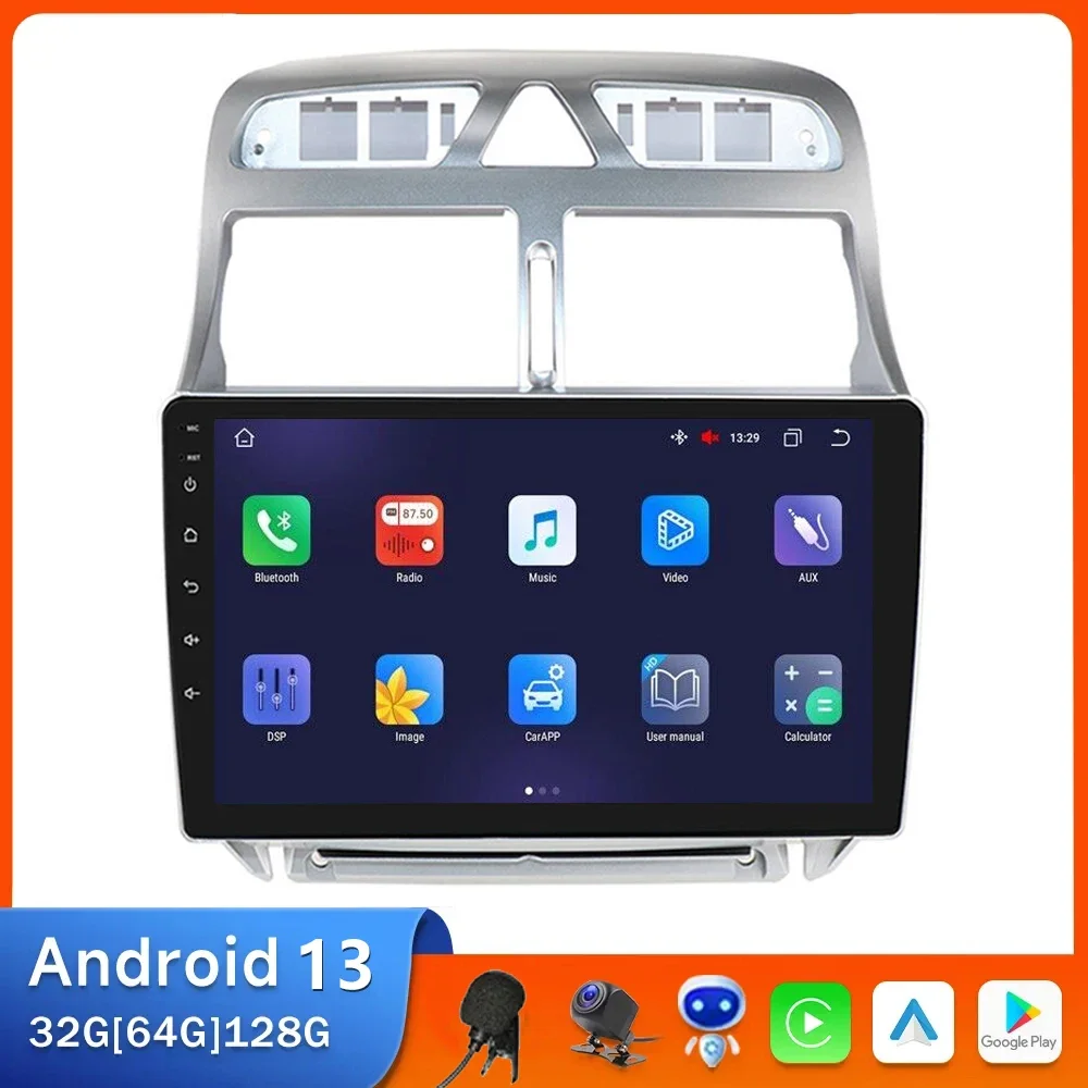 

9" 2 Din 4G+WiFi Car Radio for For Peugeot 307 307CC 307SW 2004-2013 Multimedia Player Android 13 GPS Navigation Head Unit 2din