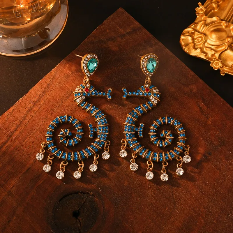 

Middle Vintage Seahorse Dangle Earrings Niche Design Vacation Style Fashion Exaggerated Earrings Retro Tassel Earrings