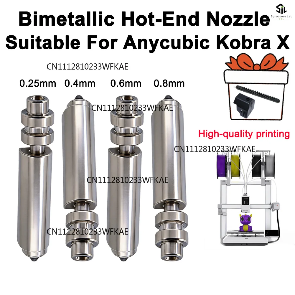 For Anycubic Kobra X Nozzle KX Bimetal Nozzles 0.25/0.6/0.8/0.4mm One-piece Hotend Nozzle Resistant 300℃ For KobraX 3D Printer