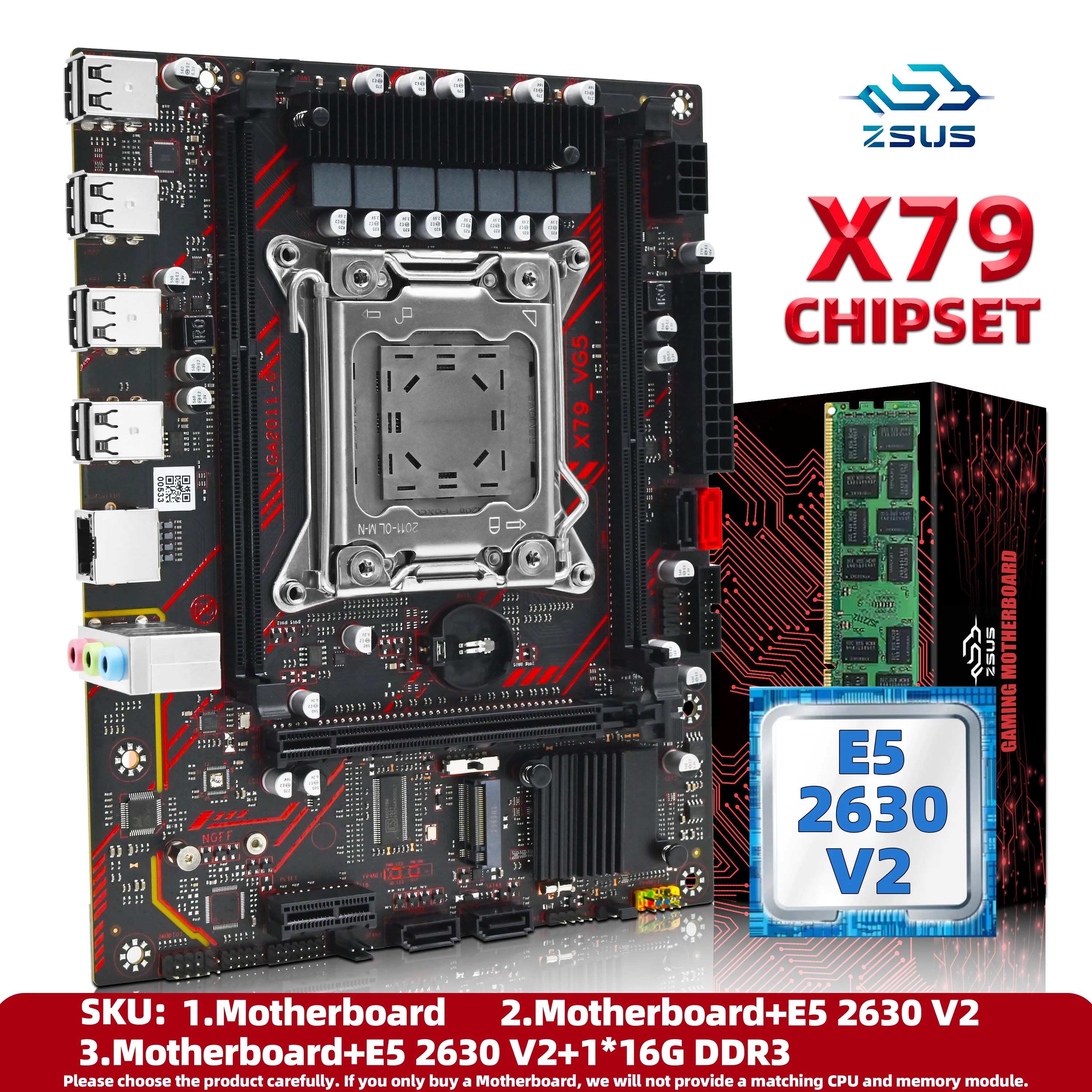 Zsus x79 conjunto de placa-mãe com intel lga2011 xeon e5 2630 v2 cpu ddr3 1*16gb ecc memória ram suporte m.2 nvme slot
