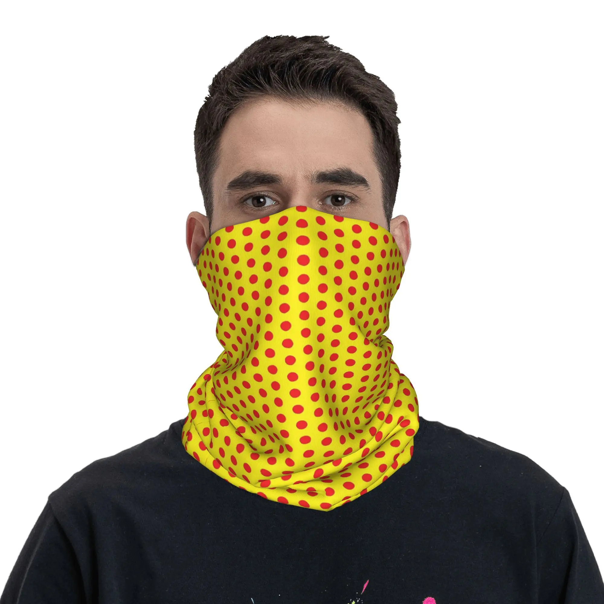 Classic Red and Yellow Polka Dot Pattern Bandana Neck Gaiter Printed Wrap Mask Scarf Headband Cycling Unisex Adult Breathable