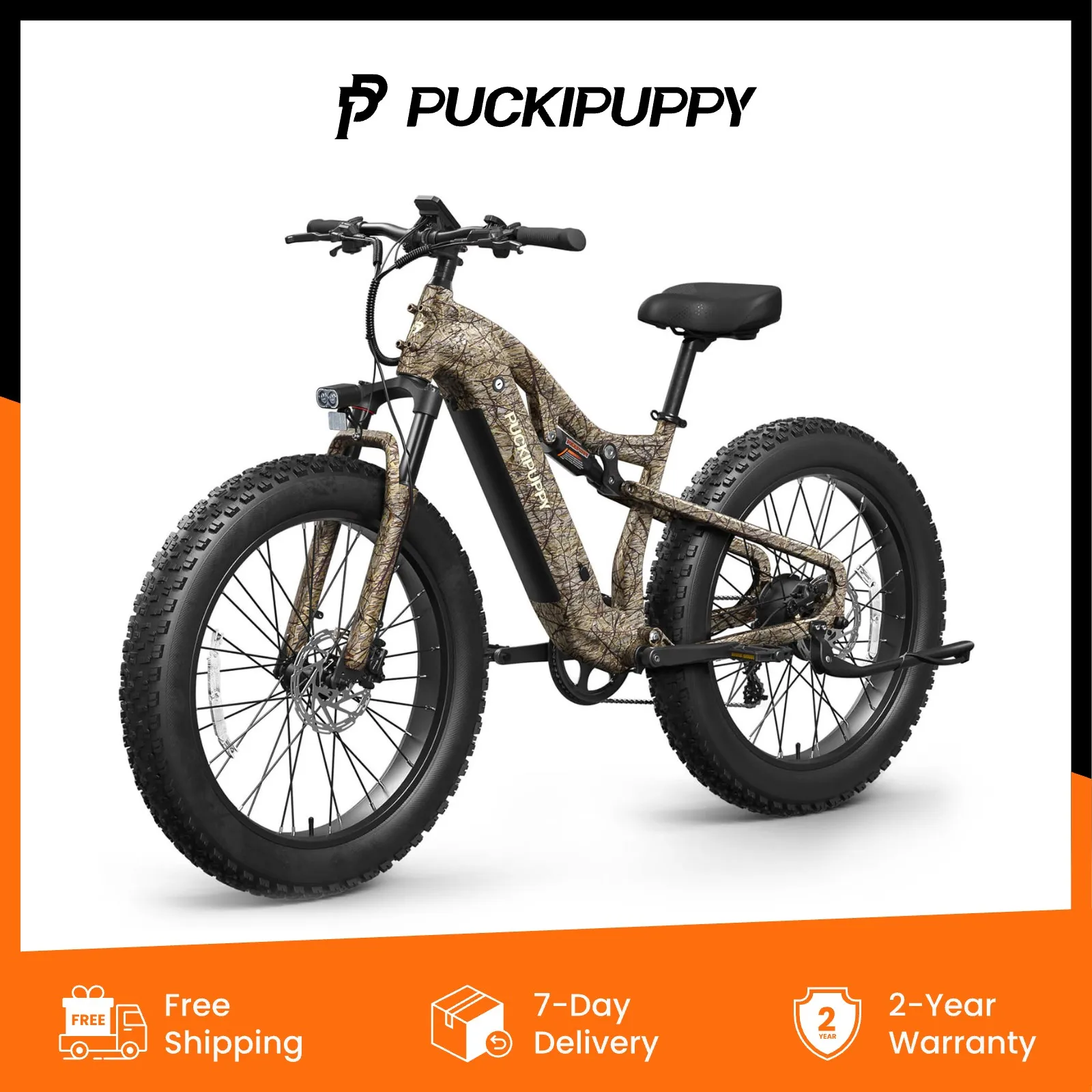 

PUCKIPUPPY Электрический велосипед для взрослых, 1350 Вт, пик, 48 В, 20 Ач, аккумулятор, Ebike, 26 дюймов, электрический горный велосипед с полной подвеской и толстыми шинами