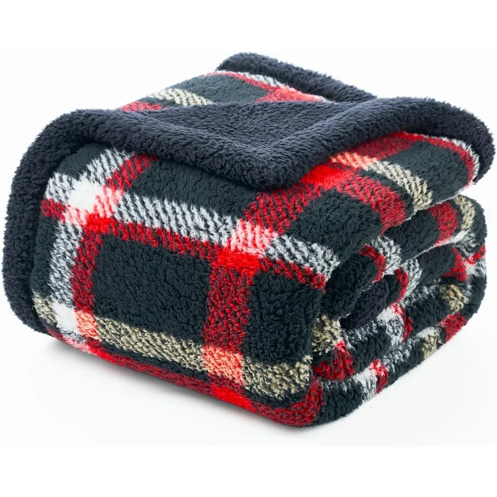 

Premium Reversible Buffalo Plaid Thick Throw Warm Cozy Soft Blanket Scotland Plaid Red Home Gift