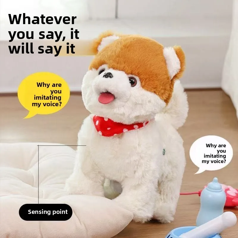 ของเล่นสุนัขจำลองแบบเลียได้ ขยับได้ เสียงเห่า วัง วัง ฝึกพูดได้ ตุ๊กตาสัตว์เลี้ยงอิเล็กทรอนิกส์สำหรับเด็ก